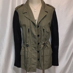 Olive Green & Black Leather Cinch Jacket
